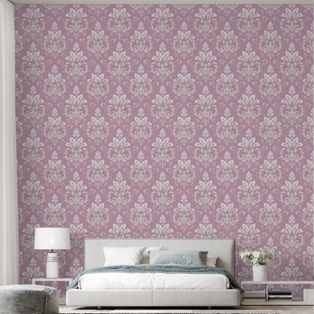 Elegante Vintage Mauve und Cream Damask Tapete (Schlafzimmer)