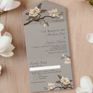 Elegante Vintage-Minimal-Hochzeit mit grauer Magno All In One Einladung