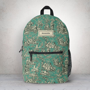 Elegante Vintage Minze aquamarin Toile de jouy Bedruckter Rucksack