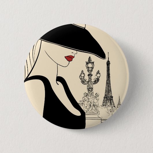 Elegante Vintage-Mode in Paris Button (Vorderseite)