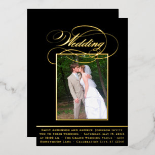 Elegante Vintage Moderne Gold Foto Hochzeit Foi Fo Folieneinladung