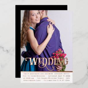 Elegante Vintage Moderne Roségold-Foto-Hochzeitsfo Folieneinladung