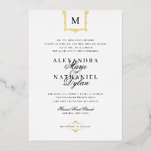 Elegante Vintage Monogram Black and White Wedding  Folieneinladung