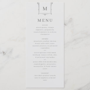Elegante Vintage Monogram Black and White Wedding Menükarte