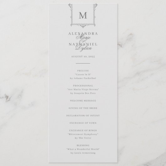 Elegante Vintage Monogram Black and White Wedding Programm (Vorderseite)