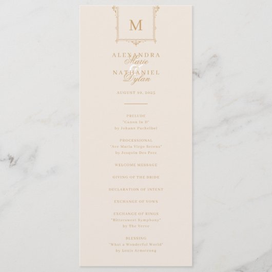 Elegante Vintage Monogram Black and White Wedding Programm (Vorderseite)