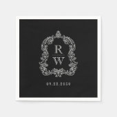 Elegante Vintage Monogram Crest Black White Weddin Serviette (Vorderseite)