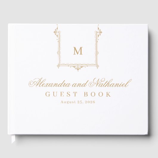 Elegante Vintage Monogram Script-Hochzeit Gästebuch (Vorderseite)