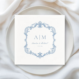 Elegante Vintage Monogram staubblaues Hochzeits- Serviette
