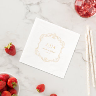 Elegante Vintage-Monogramm-Folie Weiße Hochzeit Servietten Mit Folie