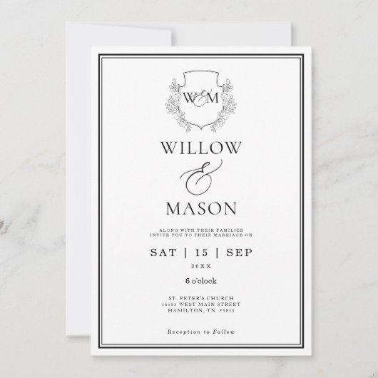 Elegante Vintage Monogramm-Hochzeit Einladung (Vorderseite)