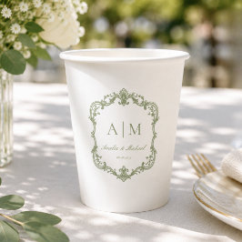 Elegante Vintage-Monogramm-Hochzeit Pappbecher
