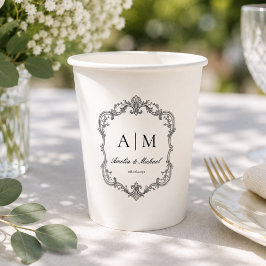Elegante Vintage-Monogramm-Hochzeit Pappbecher