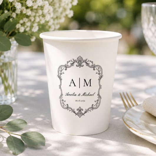 Elegante Vintage-Monogramm-Hochzeit Pappbecher