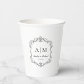 Elegante Vintage-Monogramm-Hochzeit Pappbecher (Vorderseite)