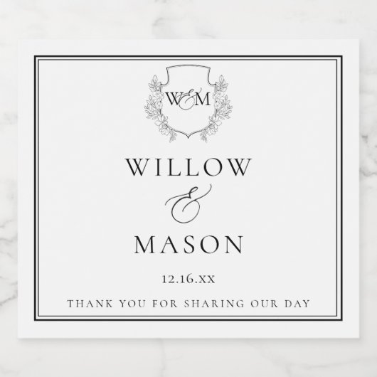 Elegante Vintage Monogramm-Hochzeit Schaumweinetikett (Einzelnes Label)