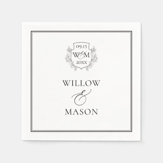 Elegante Vintage Monogramm-Hochzeit Serviette (Vorderseite)