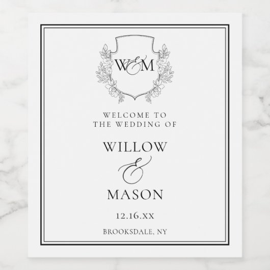 Elegante Vintage Monogramm-Hochzeit Weinetikett (Einzelnes Label)