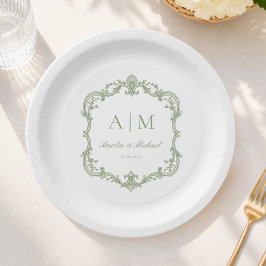 Elegante Vintage-Monogramm-Hochzeitsservietten Pappteller