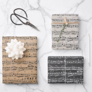 Elegante Vintage Musiknoten für Handschriftenblätt Geschenkpapier Set