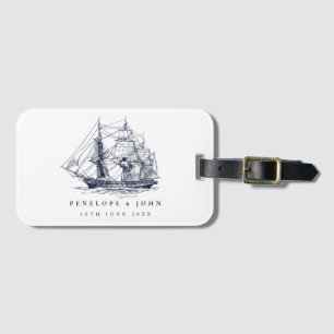 Elegante Vintage-Nautik-Schiff Zielort-Hochzeit Gepäckanhänger