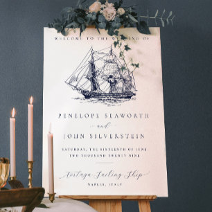Elegante Vintage-Nautik-Schiff Zielort-Hochzeit Poster