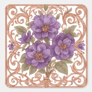 Elegante Vintage-Nouveau-Floral-Bogen-Hochzeit  Quadratischer Aufkleber