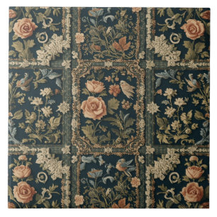 Elegante Vintage-Nouveau-Floralvögel Fliese