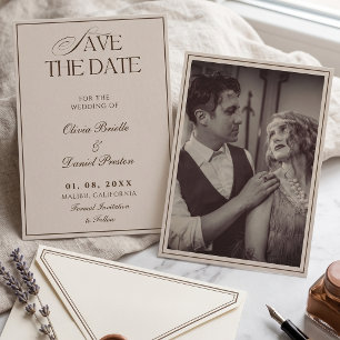 Elegante Vintage-Old-Money-Foto-Sparen-Sie-das-Dat Einladung