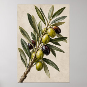 Elegante Vintage Olivenzweig Botanische Wandkunst Poster