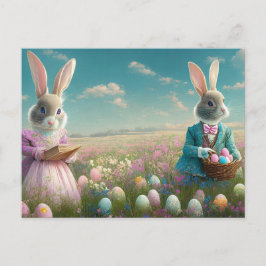 Elegante Vintage Ostersonnige Junge und Mädchen Feiertagspostkarte