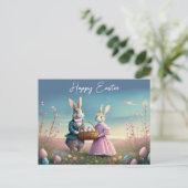 Elegante Vintage Ostersonnige Junge und Mädchen Postkarte (Stehend Vorderseite)