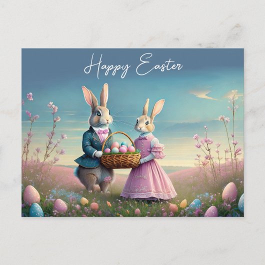 Elegante Vintage Ostersonnige Junge und Mädchen Postkarte (Vorderseite)