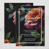 Elegante Vintage Pachy Rot-Blumen-Heirat Einladung (Vorne/Hinten)