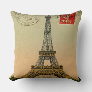 Elegante Vintage Paris und Eiffelturm Postkarte Kissen