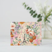 Elegante Vintage Pariser Eiffelturm Niedliche Rose Postkarte (Stehend Vorderseite)