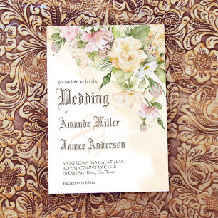 Elegante vintage pastell creme blumen hochzeit einladung