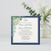 Elegante Vintage Peacock Feathers Navy Blue Weddin Einladung (Stehend Vorderseite)