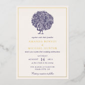 Elegante Vintage Peacock Midnight Blue Wedding Folieneinladung (Vorderseite)