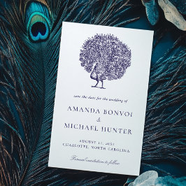 Elegante Vintage Peacock Midnight Blue Wedding Save The Date