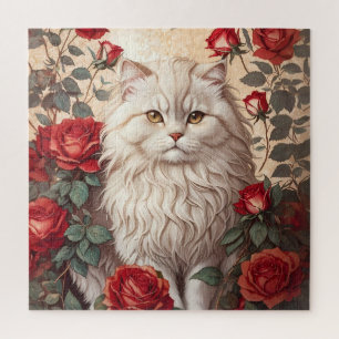Elegante Vintage Perserkatze mit Rosen Puzzle