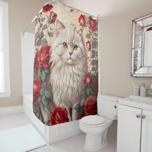 Elegante Vintage persische Katze mit Rose Duschvorhang
