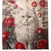 Elegante Vintage persische Katze mit Rose Duschvorhang (Vorderseite)