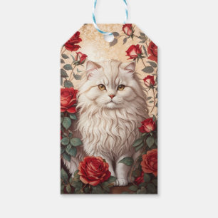 Elegante Vintage persische Katze mit Rose Geschenkanhänger