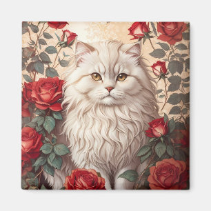 Elegante Vintage persische Katze mit Rose Magnet