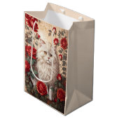 Elegante Vintage persische Katze mit Rose Mittlere Geschenktüte (Vorderseite Schrägansicht)