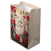 Elegante Vintage persische Katze mit Rose Mittlere Geschenktüte (Rückseite Schrägansicht)