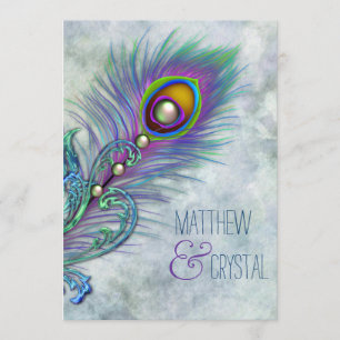 Elegante Vintage-Pfau-Hochzeit Einladung