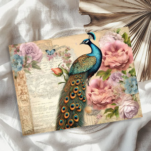 Elegante, Vintage Pfau- und Rose mit Erröten Seidenpapier