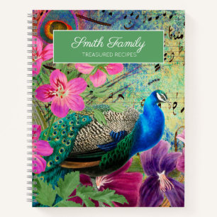 Elegante Vintage Pfauenfamilien Rezepte Notizblock